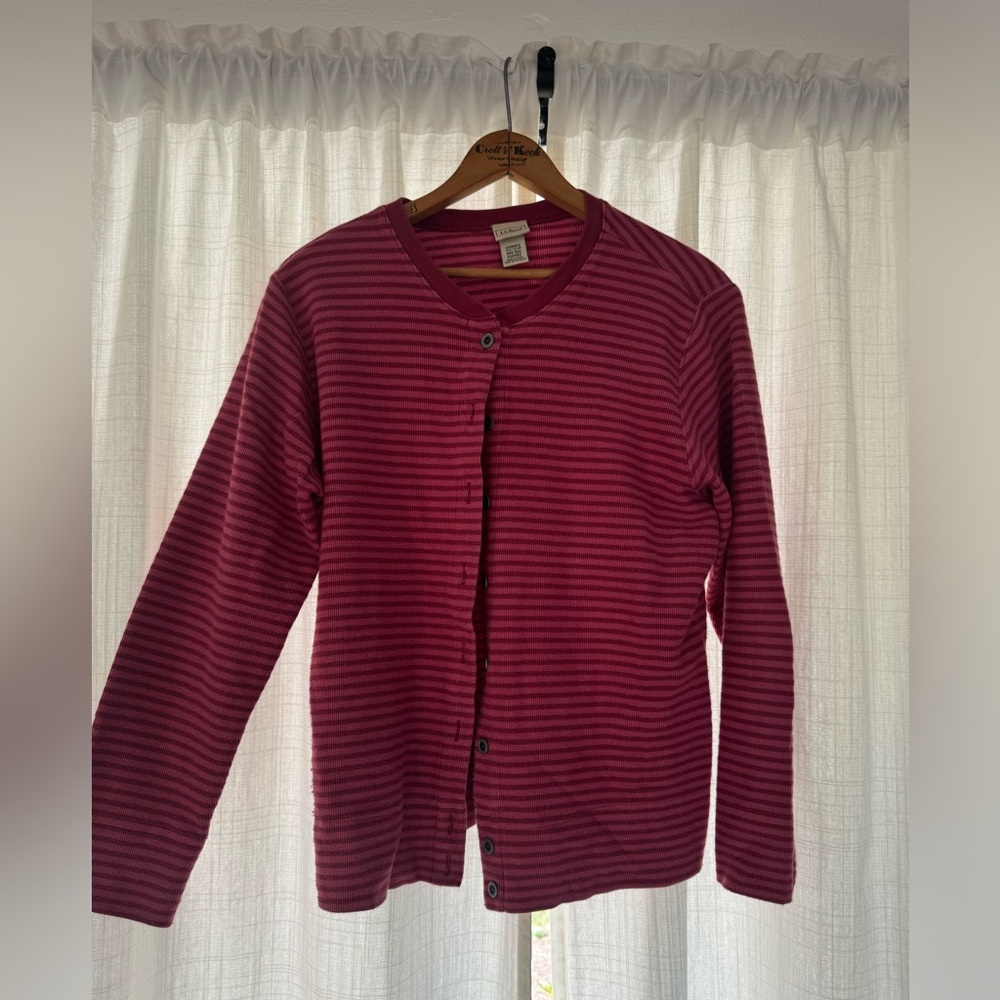 LL Bean Pink Striped Cardigan